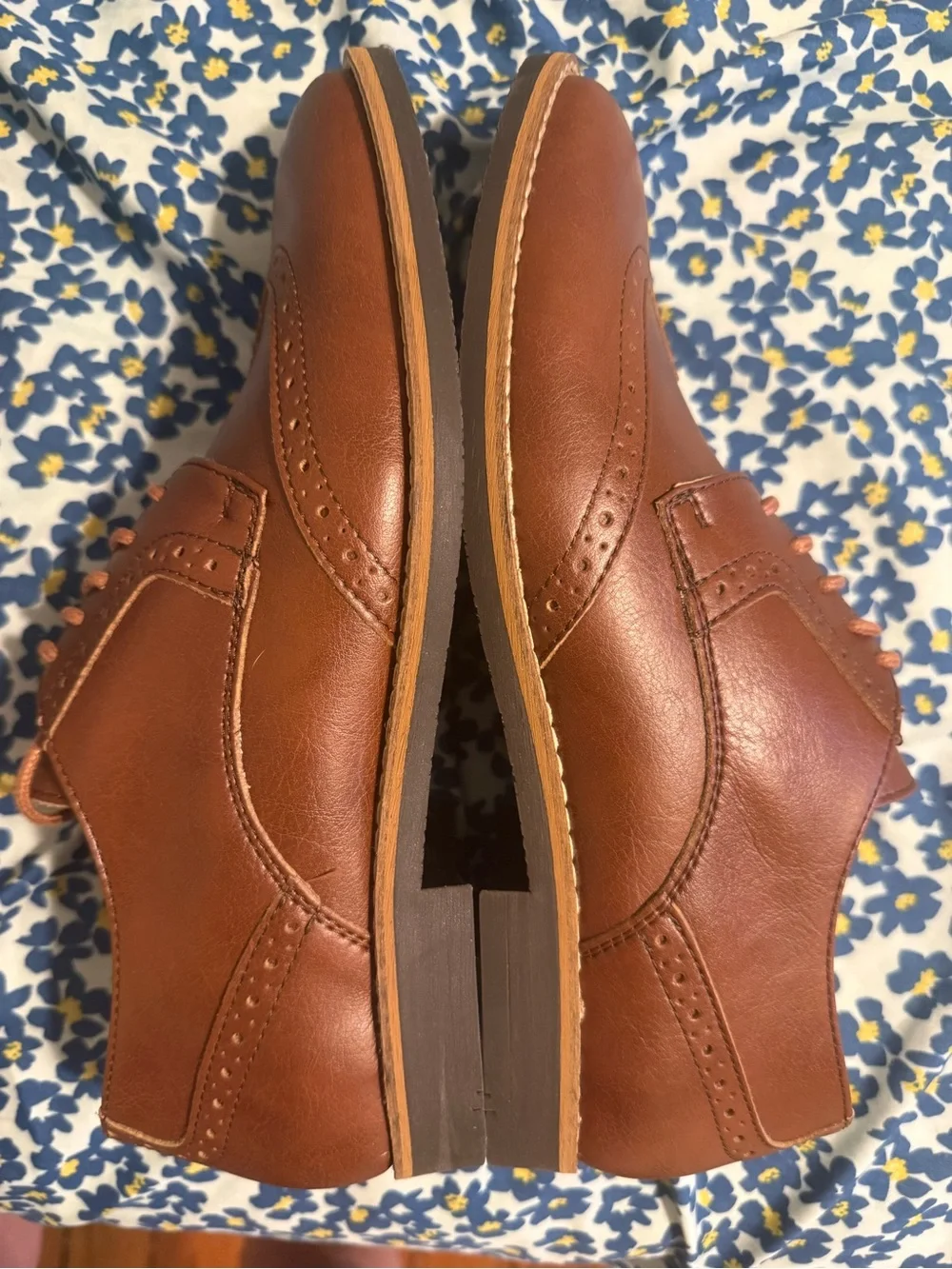 Men's Tan Vegan Leather Wingtip Derby Oxfords